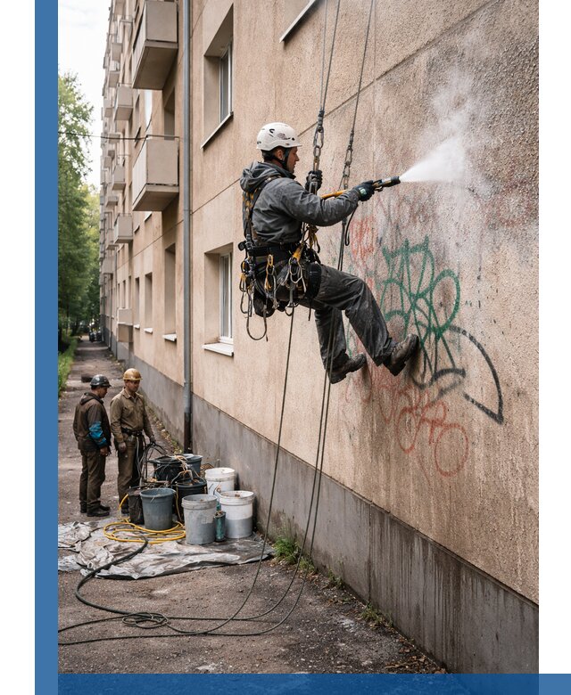 Удаление граффити с фасада в Обнинске без следов и повреждений