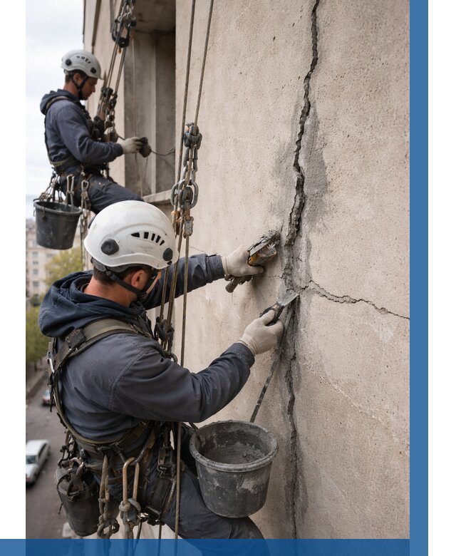 Заделка трещин на фасаде в Обнинске от 914 р. | ВЫСОТНИК-Бнн