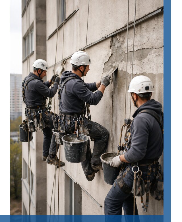 Ремонт бетонных элементов фасада в Обнинске от 2538 р. | ВЫСОТНИК-Бнн