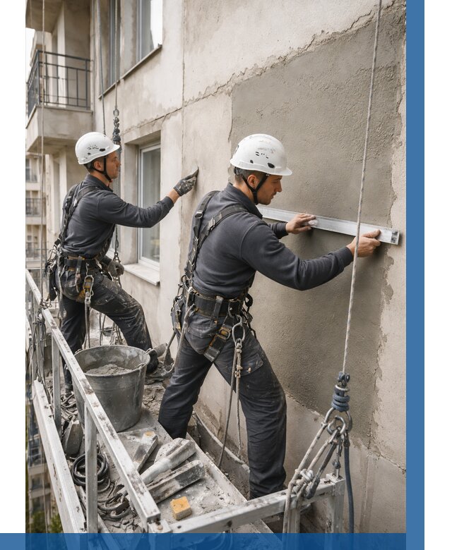 Штукатурка фасада на высоте в Обнинске от 914 р. | ВЫСОТНИК-Бнн