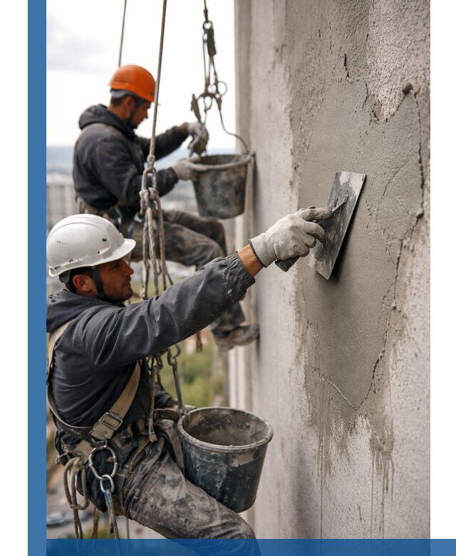 Штукатурка фасада на высоте в Обнинске профессиональные работы