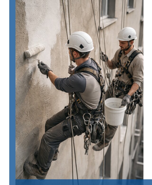 Грунтовка фасада на высоте в Обнинске промышленными альпинистами