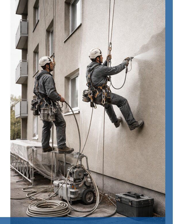 Безвоздушная покраска фасада в Обнинске от 223 р/м² | ВЫСОТНИК-Бнн