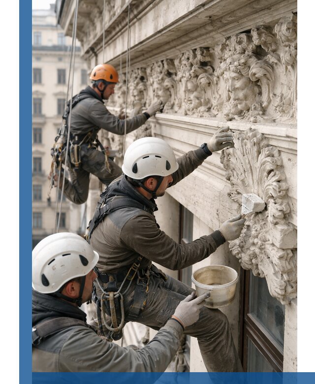 Реставрация фасадной лепнины с высотными работами в Обнинске