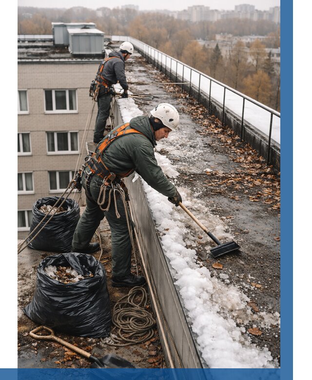 Очистка кровли по периметру в Обнинске от 558 р. | ВЫСОТНИК-Бнн