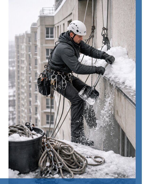 Очистка карнизов от снега в Обнинске от 305 р. | ВЫСОТНИК-Бнн