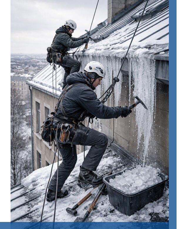 Удаление наледи с кровли в Обнинске от 5583 р. | ВЫСОТНИК-Бнн