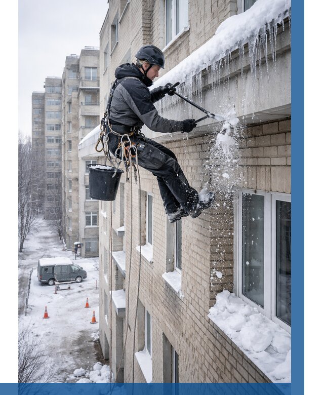 Удаление наледи с карнизов в Обнинске от 355 р. | ВЫСОТНИК-Бнн