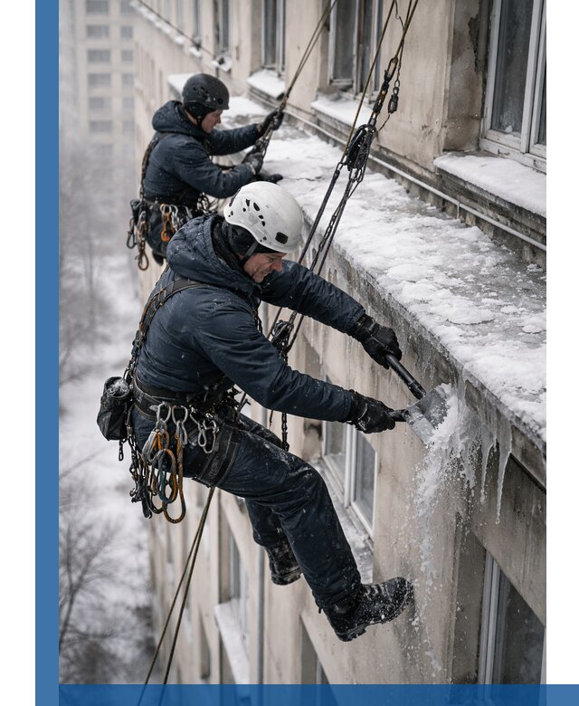 Удаление наледи и сосулек с карнизов в Обнинске профессионально