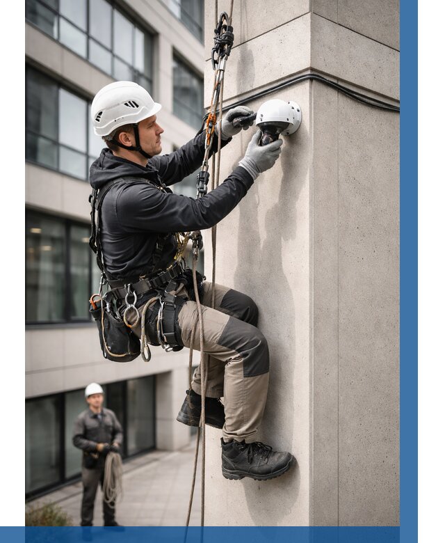 Монтаж камер видеонаблюдения на фасаде в Обнинске от 8628 р.-ВЫСОТНИК-Бнн