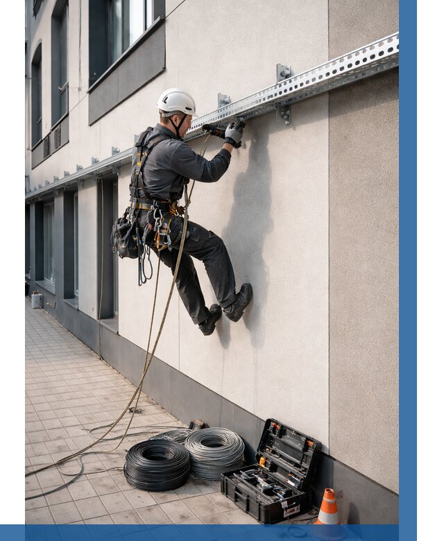 Монтаж кабельных лотков на фасаде в Обнинске от 1218 р. | ВЫСОТНИК-Бнн