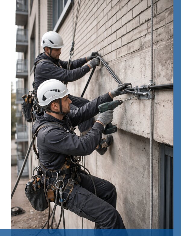 Крепление кабеля на фасаде в Обнинске от 355 р. | ВЫСОТНИК-Бнн