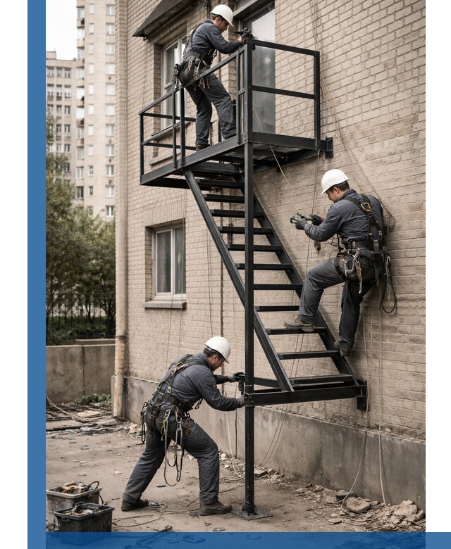 Монтаж пожарной лестницы в Обнинске, установка и крепление