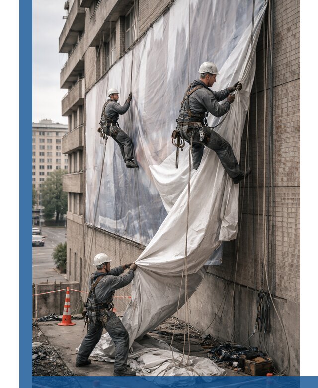 Демонтаж баннеров с фасада в Обнинске оперативно и безопасно