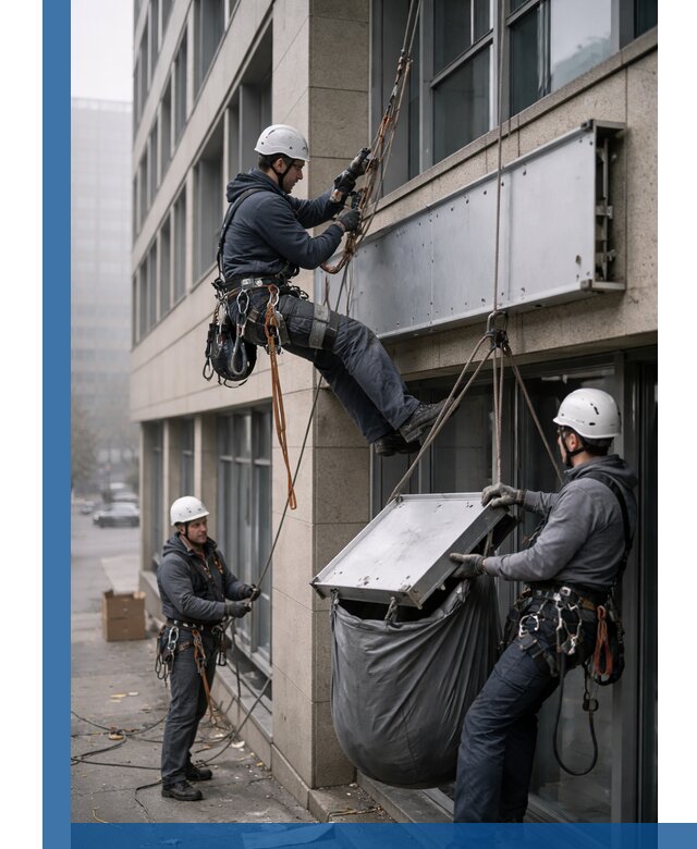 Демонтаж рекламной вывески с высотными работами в Обнинске