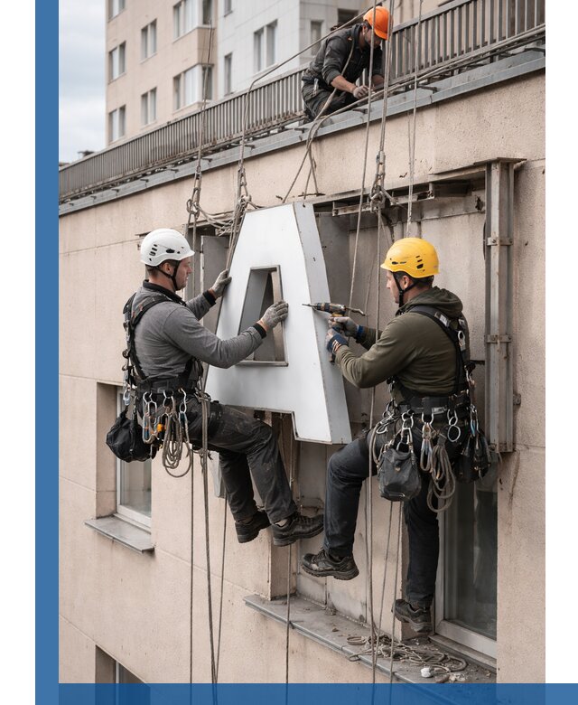 Ремонт и восстановление наружных вывесок на высоте в Обнинске