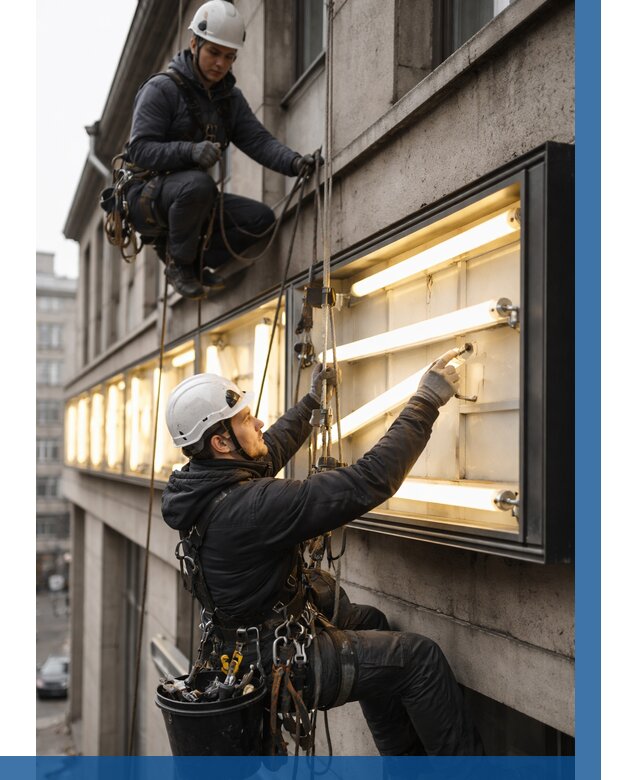 Замена ламп в вывеске в Обнинске под ключ от 3553 р. | ВЫСОТНИК-Бнн