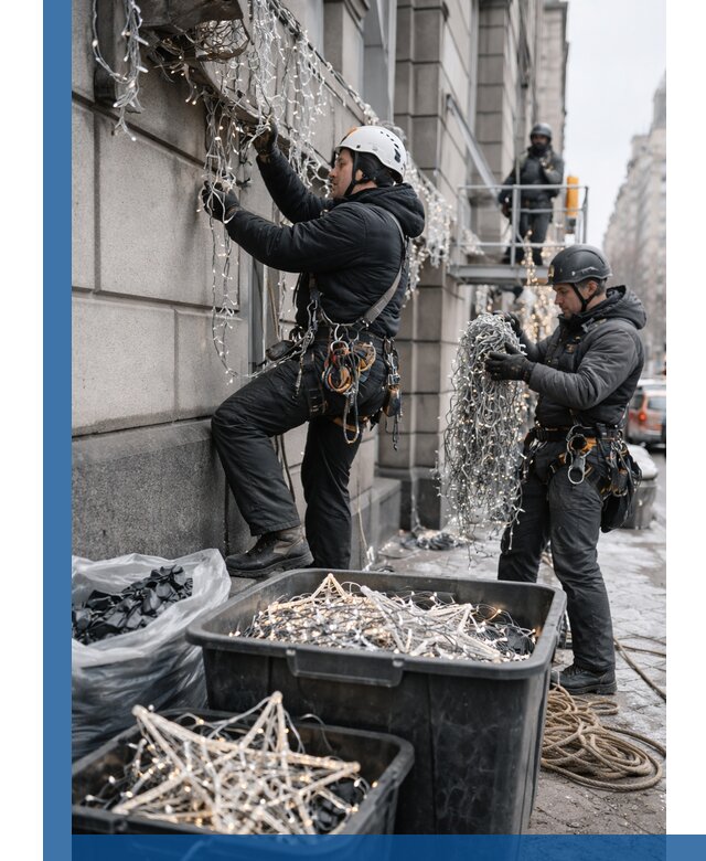 Демонтаж новогоднего оформления и гирлянд в Обнинске