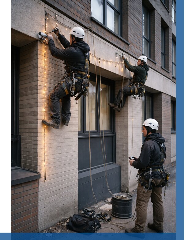 Монтаж гирлянд на фасаде в Обнинске от 3553 р. | ВЫСОТНИК-Бнн