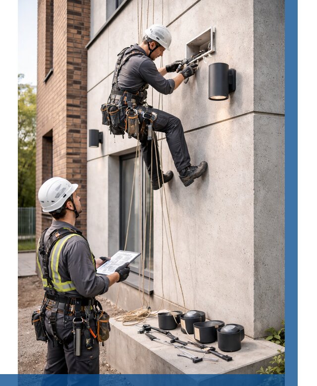 Монтаж фасадного освещения в Обнинске от 2538 р. | ВЫСОТНИК-Бнн