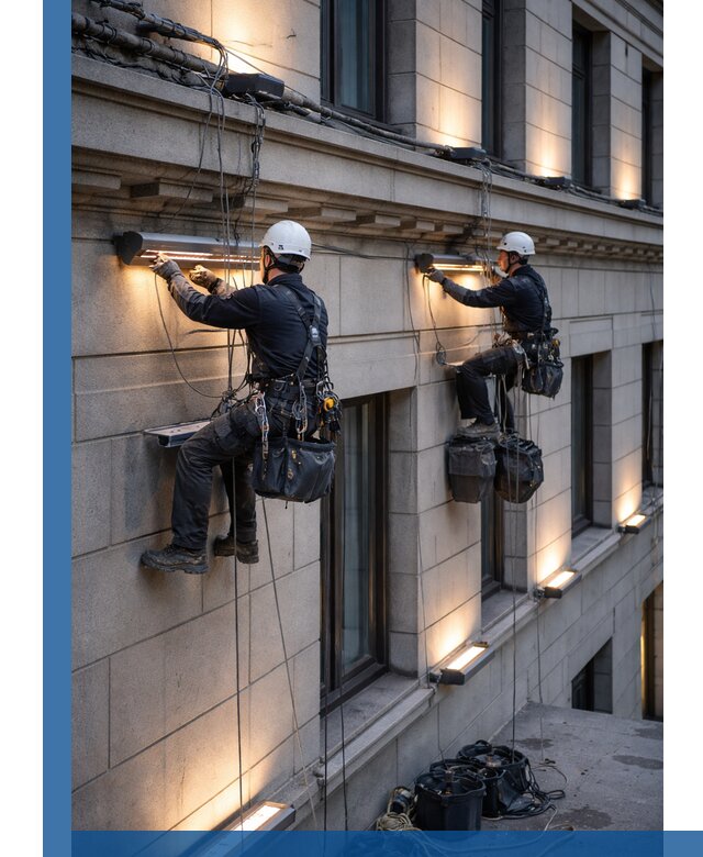 Монтаж архитектурной подсветки фасадов зданий в Обнинске