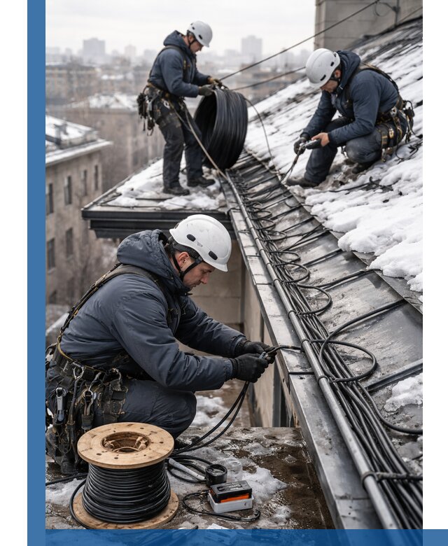 Монтаж греющего кабеля на кровле в Обнинске под ключ