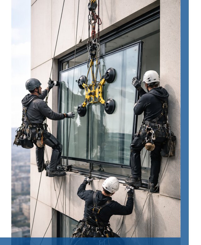 Монтаж стеклопакетов на высоте в Обнинске от 3248 р. | ВЫСОТНИК-Бнн