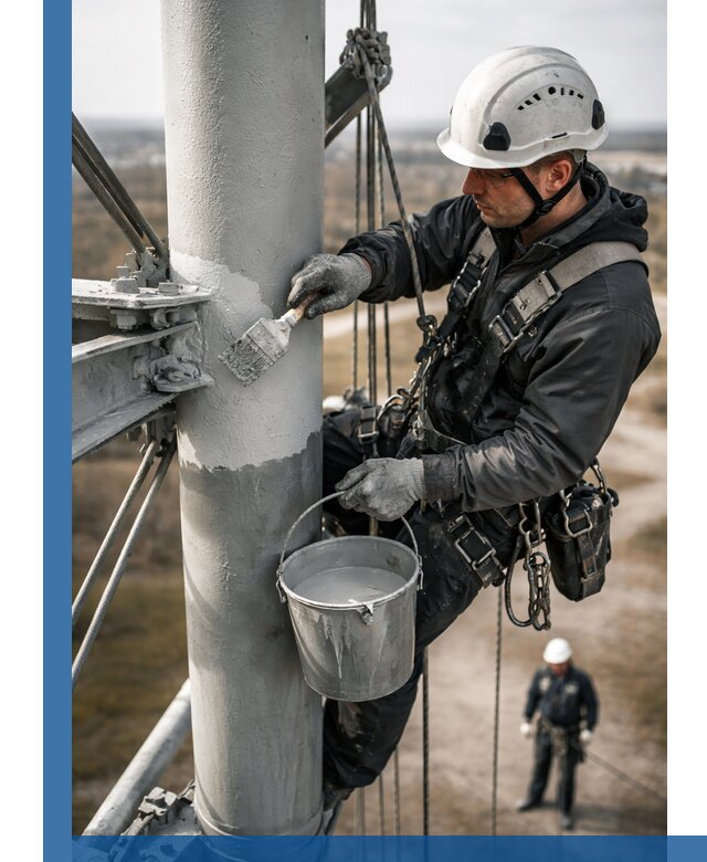 Покраска мачт связи в Обнинске промышленными альпинистами