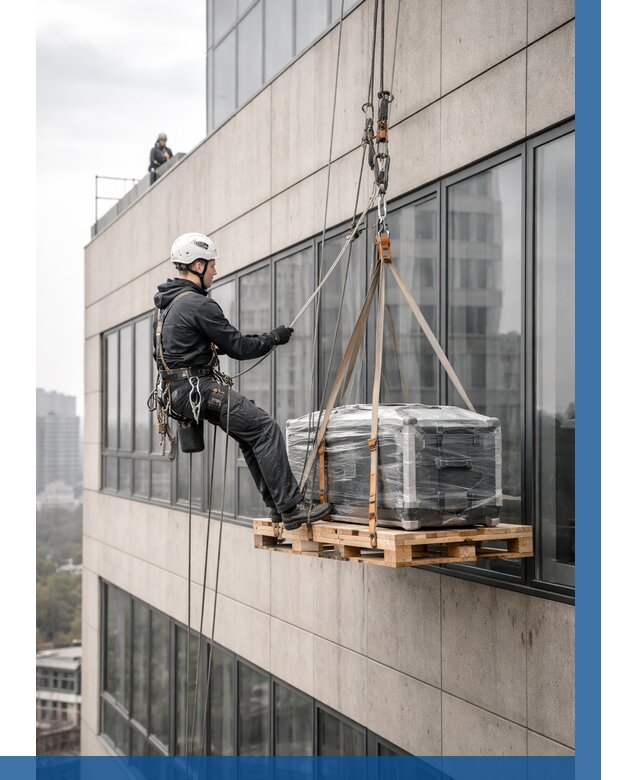 Спуск груза по фасаду в Обнинске от 3553 р. | ВЫСОТНИК-Бнн