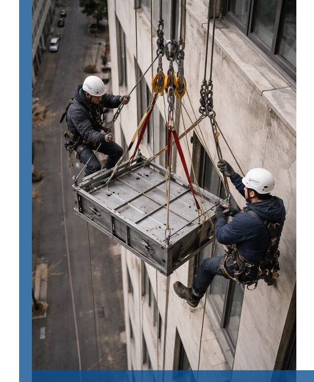 Спуск и подъем грузов по фасаду в Обнинске для зданий